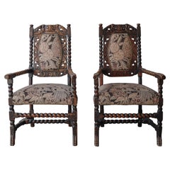 Used Jacobean Carved Wood Arm Chairs
