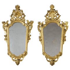 18th Century Louis XV Pair of Mirrors Italian School Mercury Glass Gold