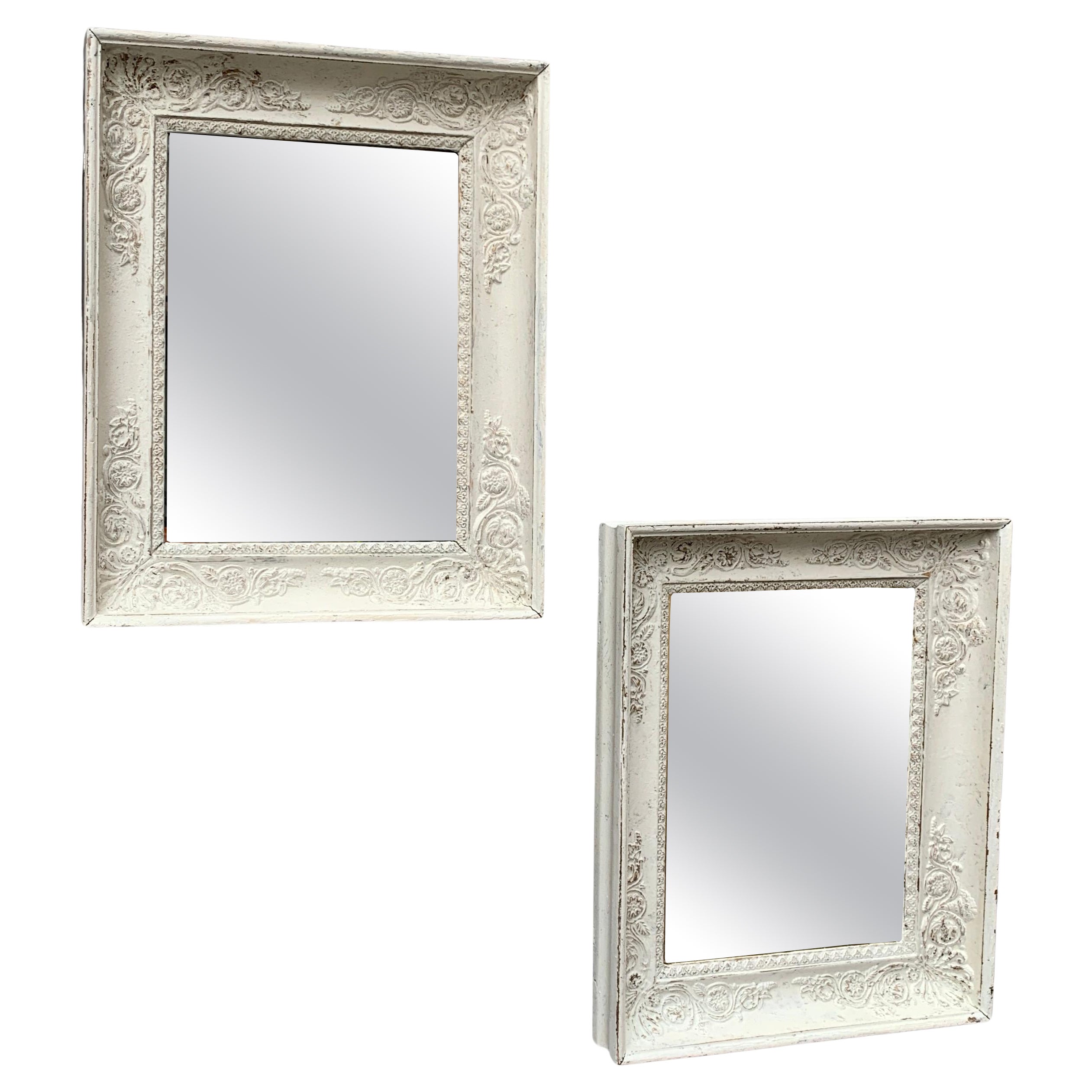 Pair of Small Painted Wall Mirrors, France 19th Century