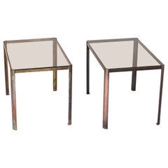 Pair of Signed Solid Bronze Side Tables Att. to Maison Malabert, France 1960's