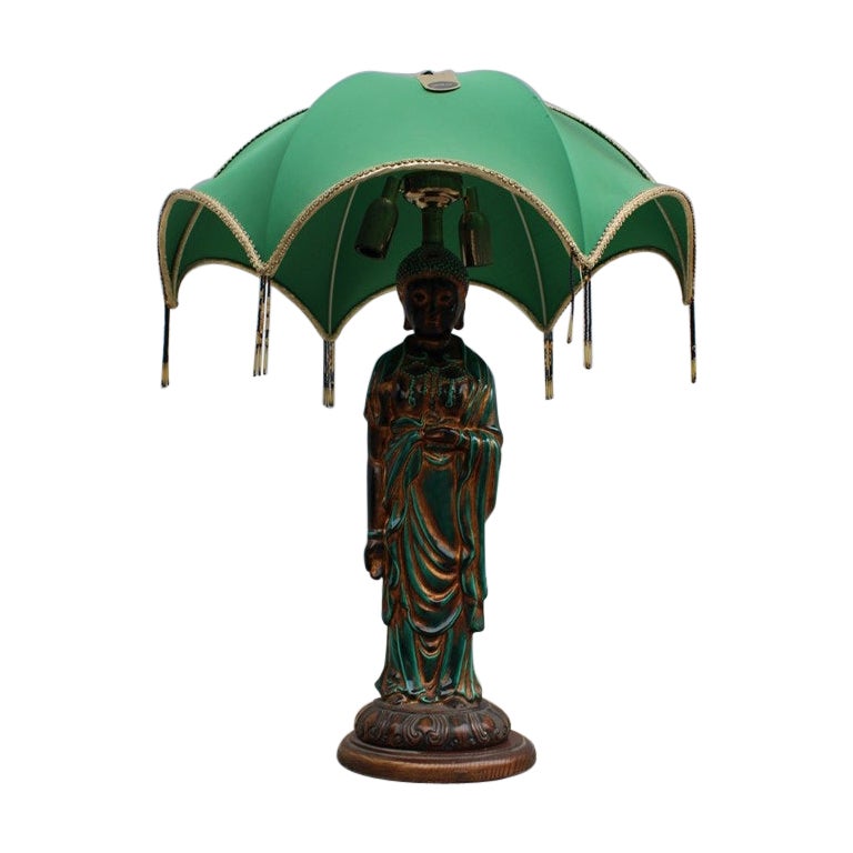Italian Oriental Table Lamp Green Pagoda Ghinza For Sale