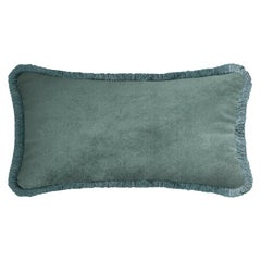Happy Pillow Rectangle Teal Velvet with Teal Fringes