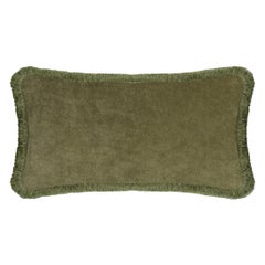 Happy Pillow Rectangle Green Velvet with Green Fringes