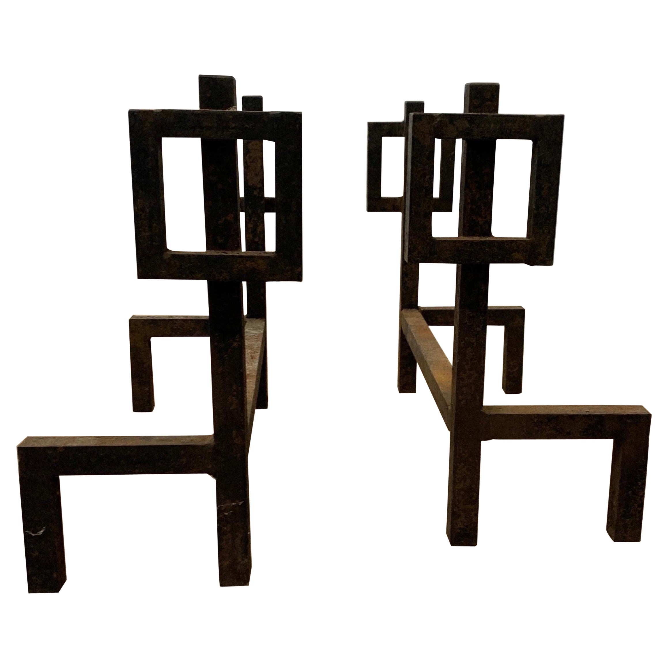 French Andirons, Wrought Iron, 1960s