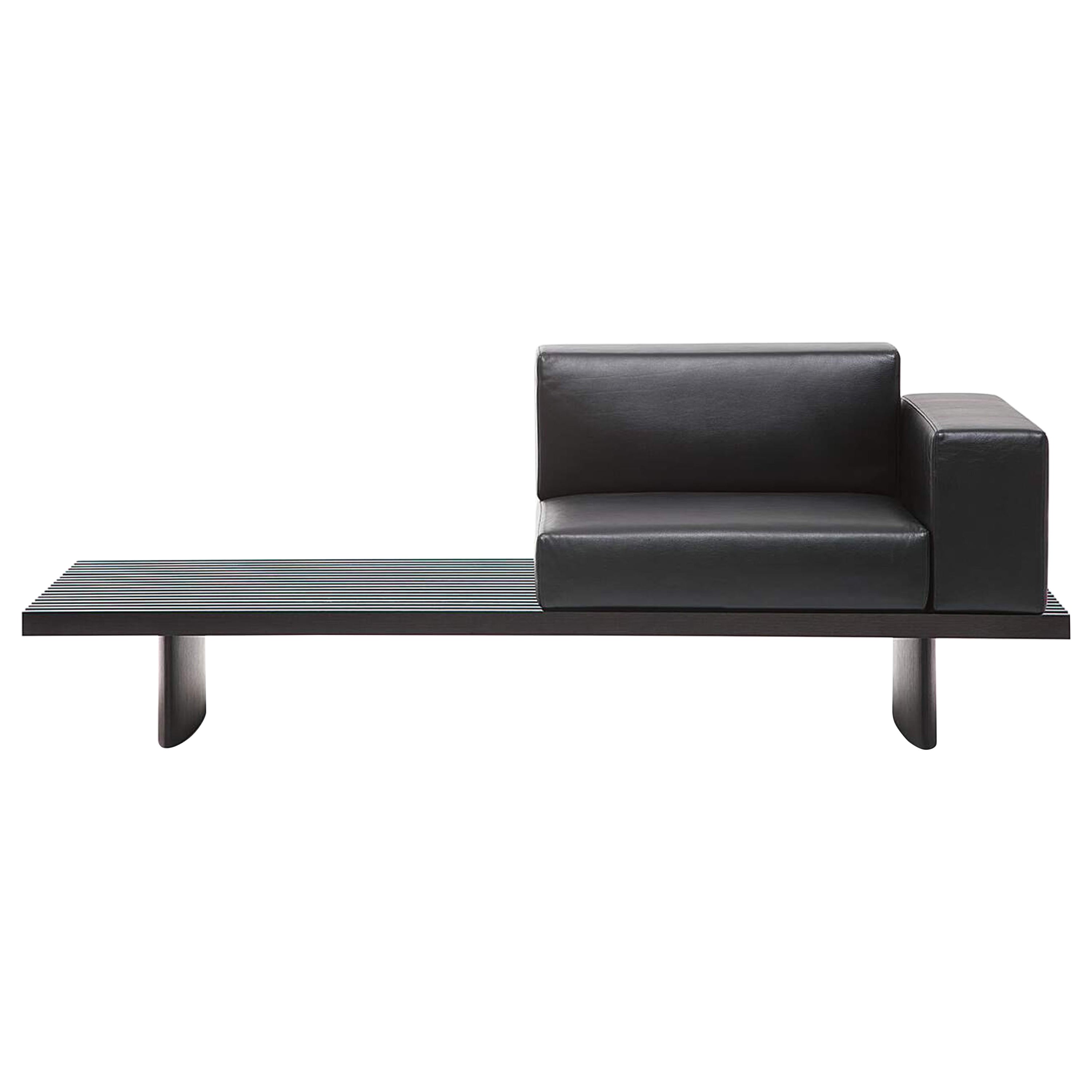 Charlotte Perriand Refolo Modular Sofa, Wood and Black Leather by Cassina