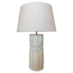 Retro White Ceramic Lamp with Rope Tied To It
