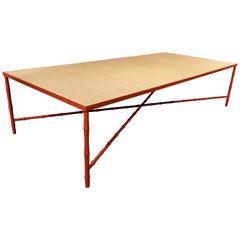 Rectangular Coffee Table with Iron Base Imitating Bamboo and Raffia Top