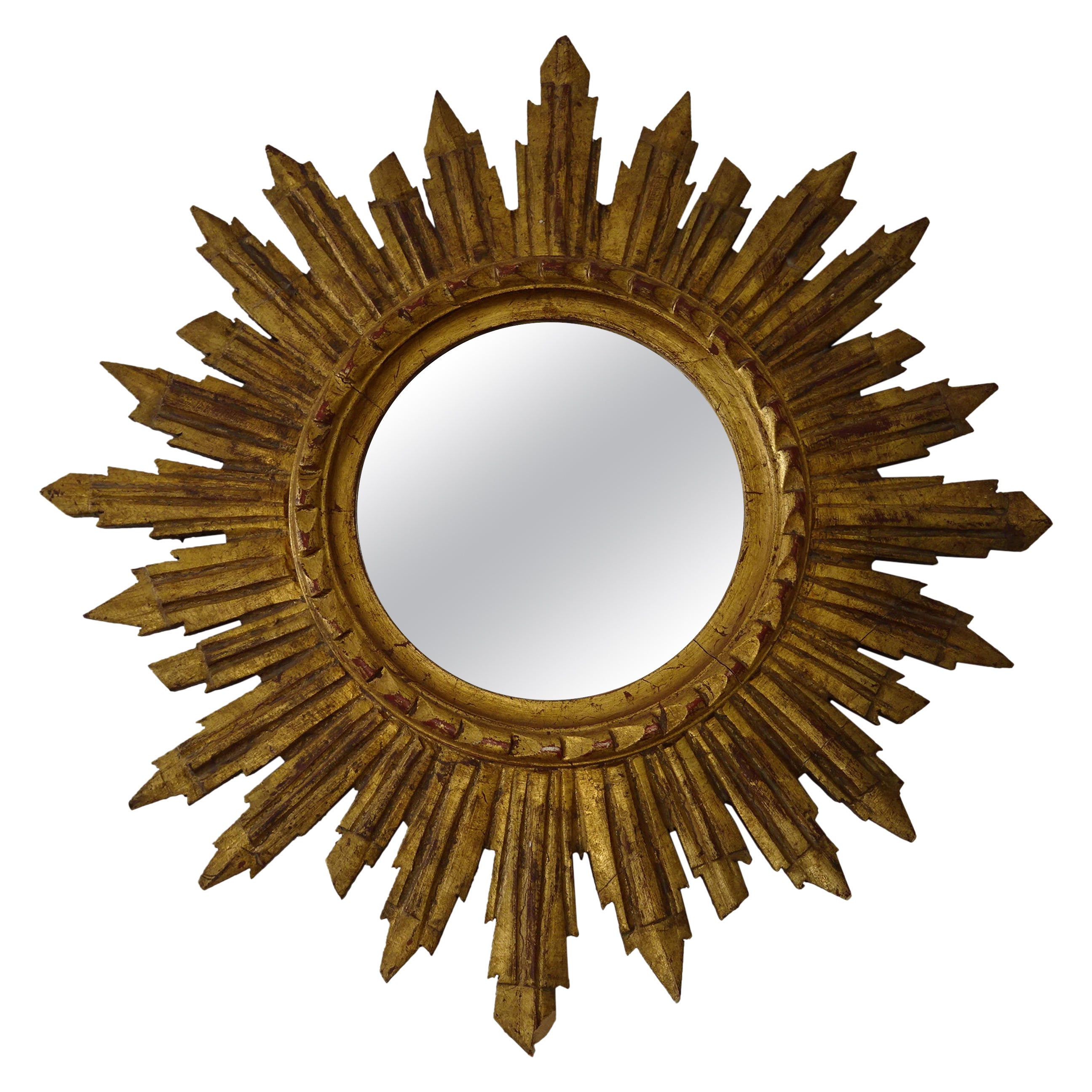 Italian Gold Gilt Wood Sunburst Starburst Mirror, circa 1940