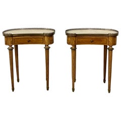 Pair Kidney Shaped End, Lamp or Side Tables, French, Marble Top, Louis XVI