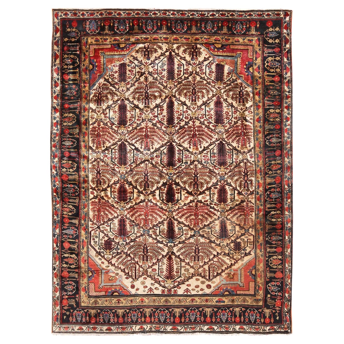 Antique Persian Silk Heriz Carpet. 4 ft 8 in x 6 ft