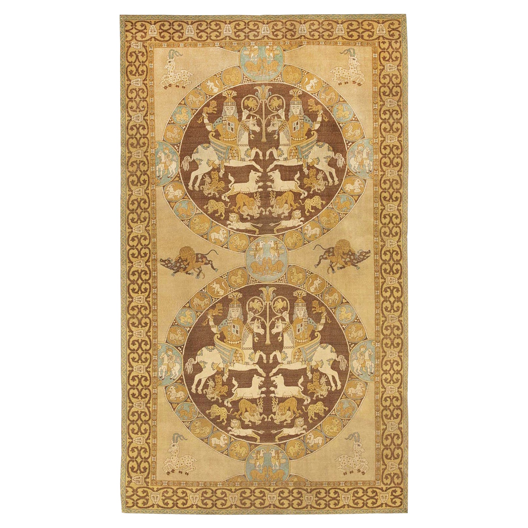 Nazmiyal Collection Antique Safavid Pictorial Turkish Tuduc Rug 6'4" x 11'