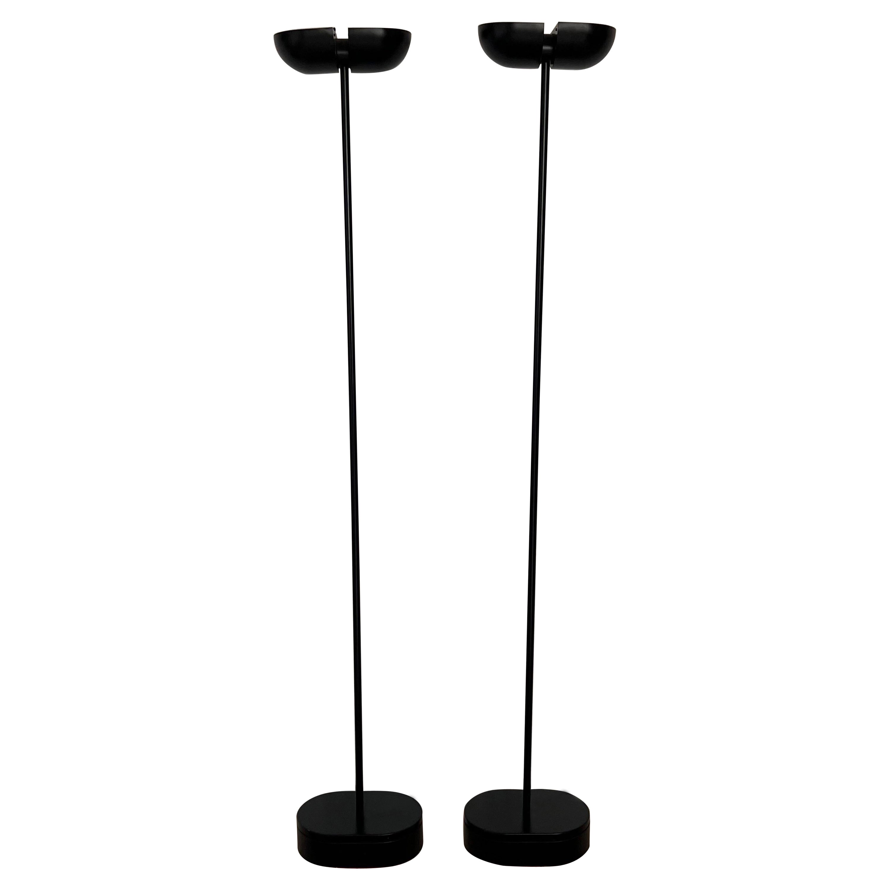 Postmodern Black Torchiere Floor Lamps with Adjustable Heads, 1980s, a Pair