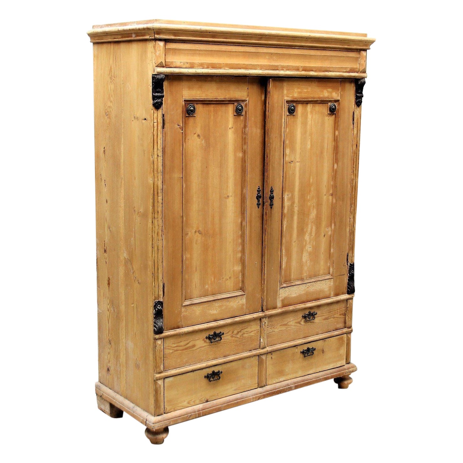 Early 1800s Large Swedish Pine Armoire with Original Hardware For Sale