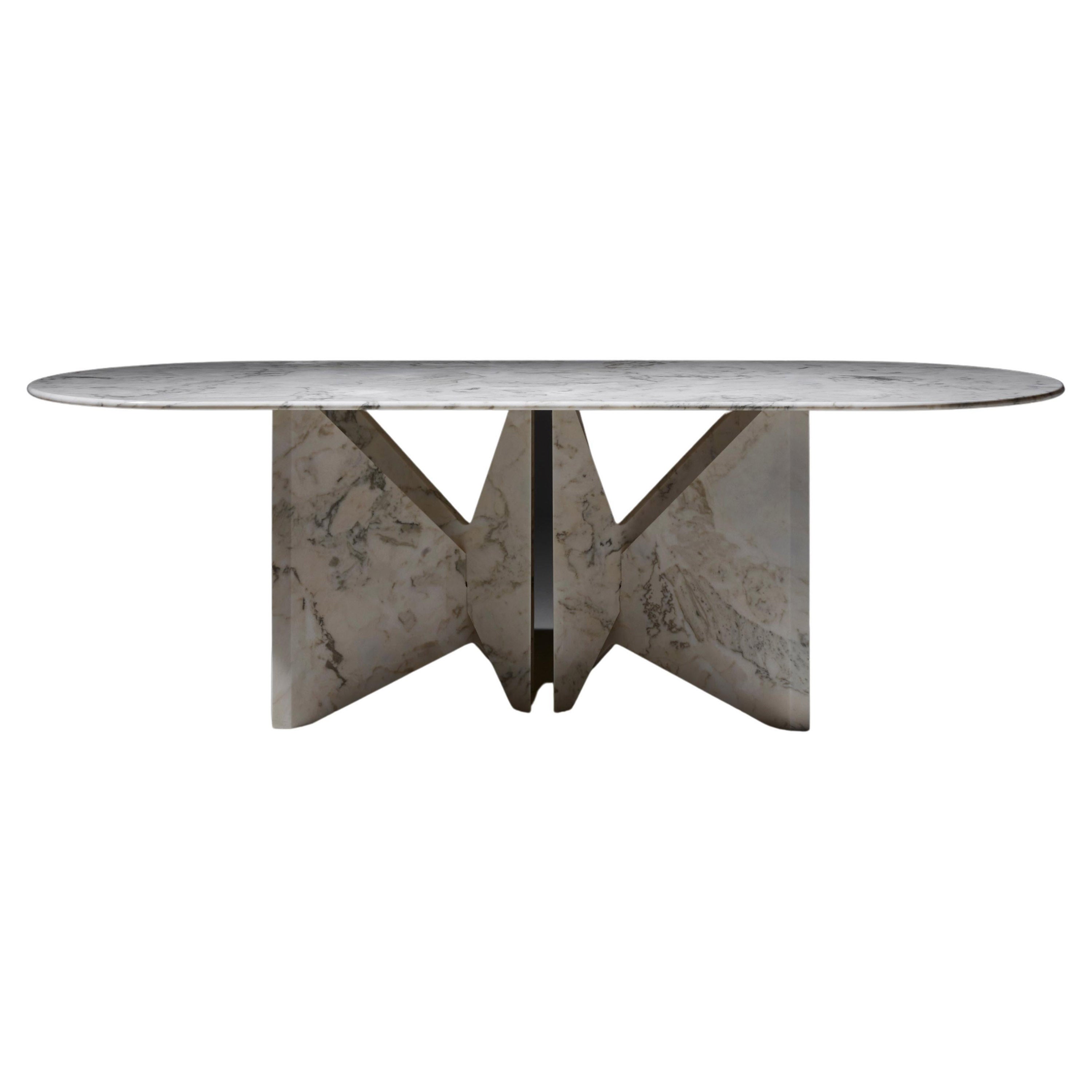 Lamina Dinner Table, Veined Estremoz Marble by Hannes Peer for La Chance For Sale