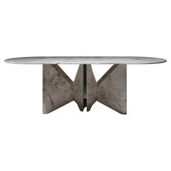 Lamina Dinner Table, Veined Estremoz Marble by Hannes Peer for La Chance