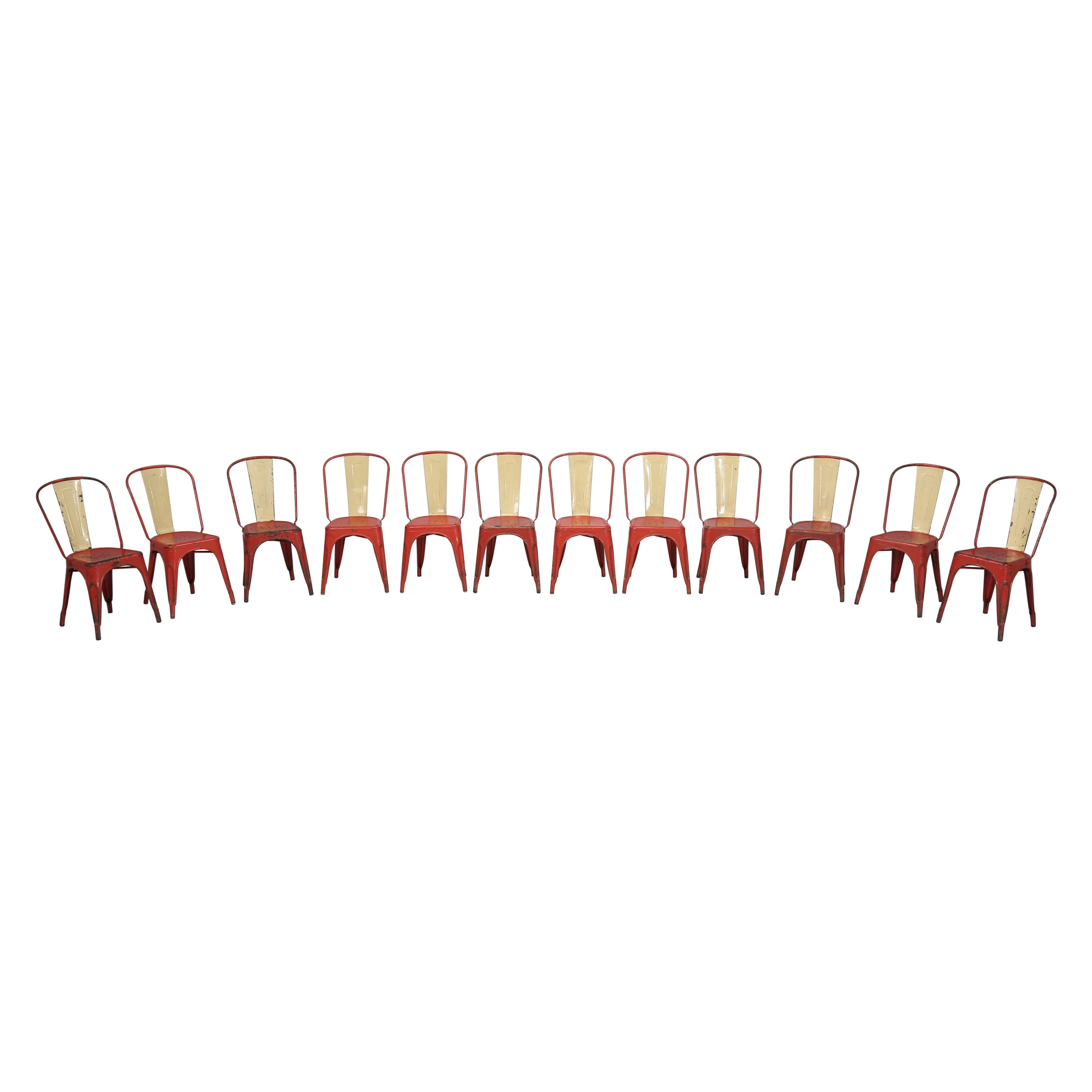 Ensemble de 10 chaises d'appoint et 2 fauteuils Tolix en argent véritable 