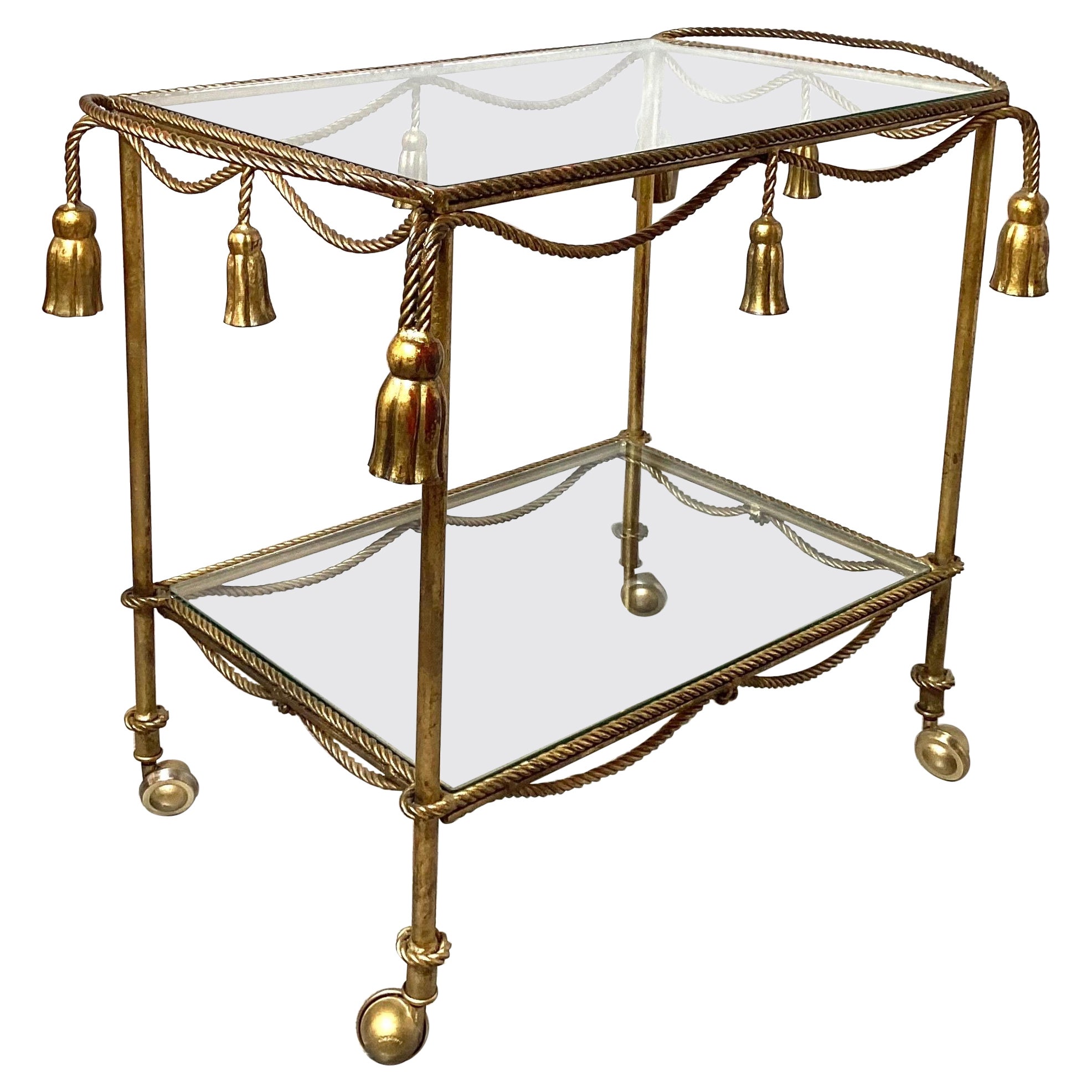 Hollywood Regency Gilt Metal and Glass Beverage Bar Cart For Sale at 1stDibs