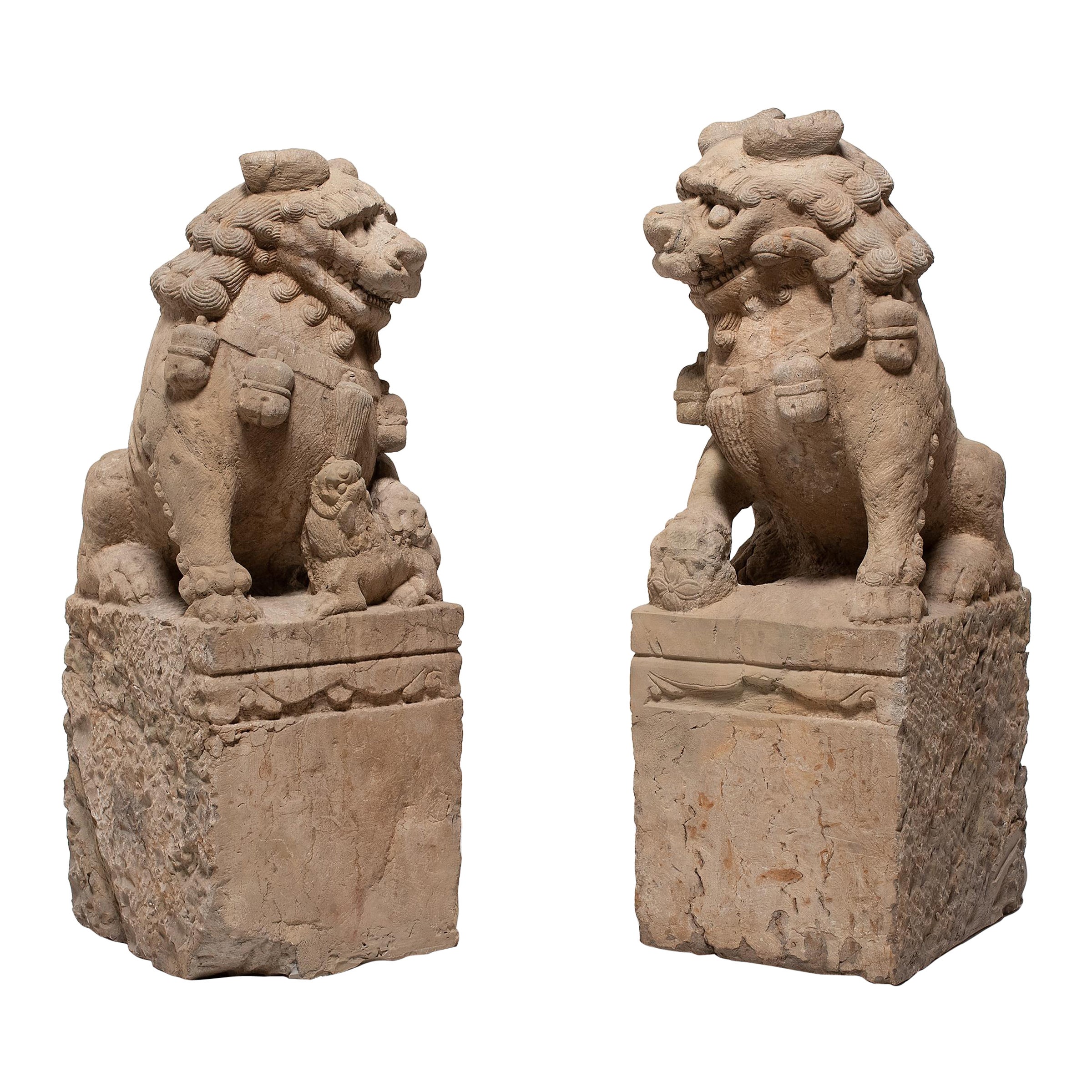 Pair of Chinese Guardian Lion Dogs, c. 1850 For Sale