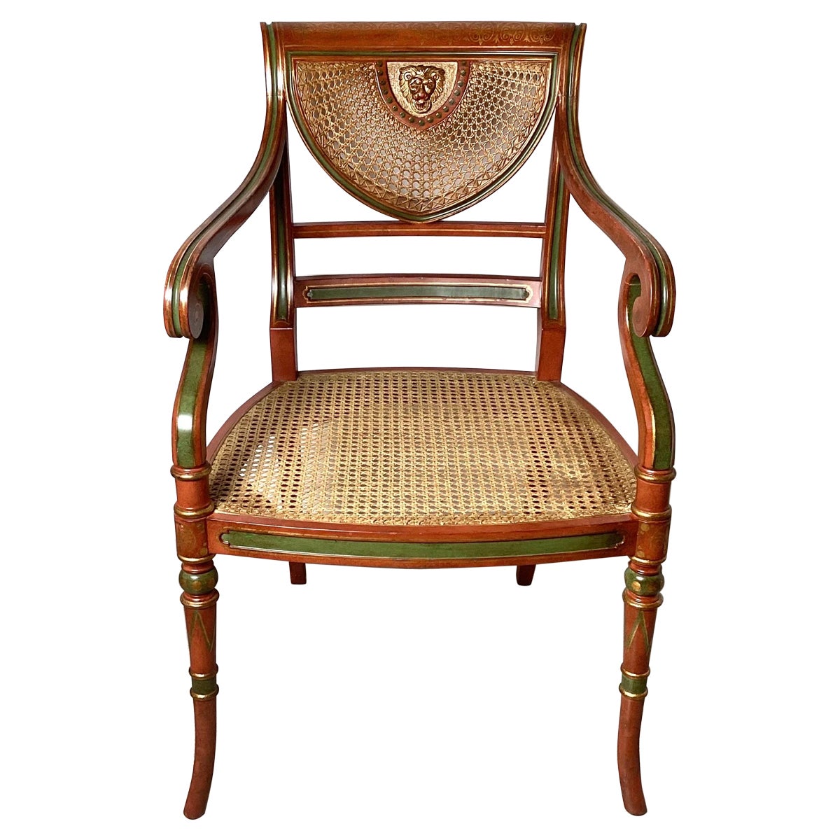 Smith und Watson, handbemalter Regency-Sessel mit Sitz aus Schilfrohr