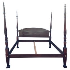 Vintage Pennsylvania House Mahogany Four Poster Rice Carved King Bed