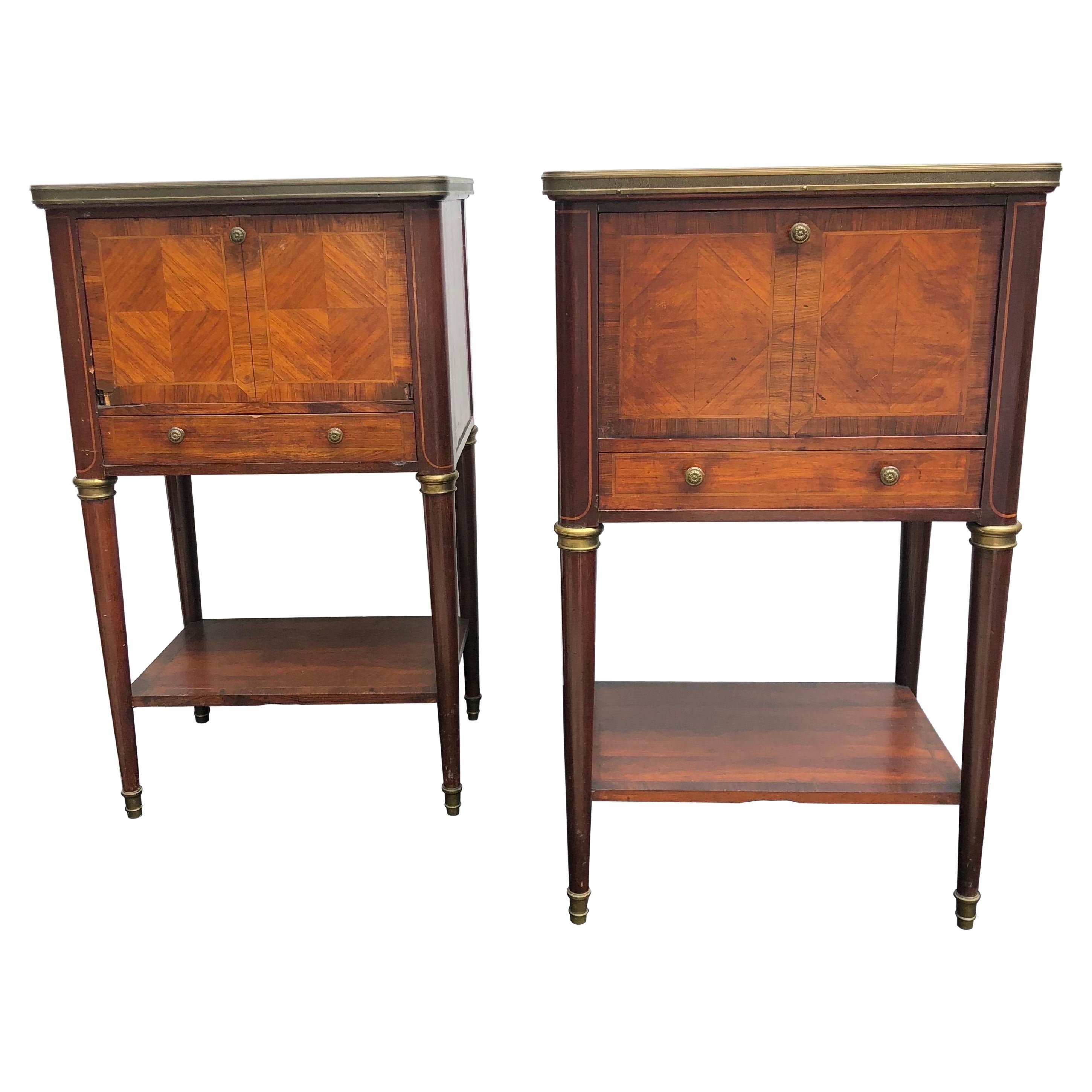 Pair French Directoire Style Marble-Top End Tables / Nightstands, 19th Century