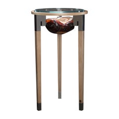 Stainless Steel End Table with Agate and Glass Top