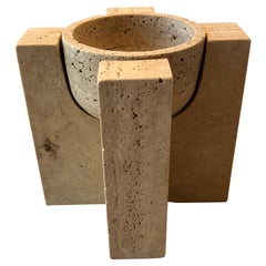 Small Roman Travertine Bowl on Stand by Le Lampade