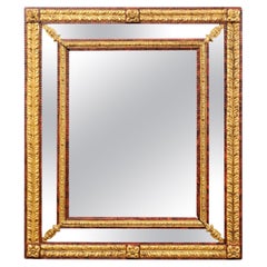 Italian 19th Century Gilt & Red Embossed Repoussé Mirror, Tall