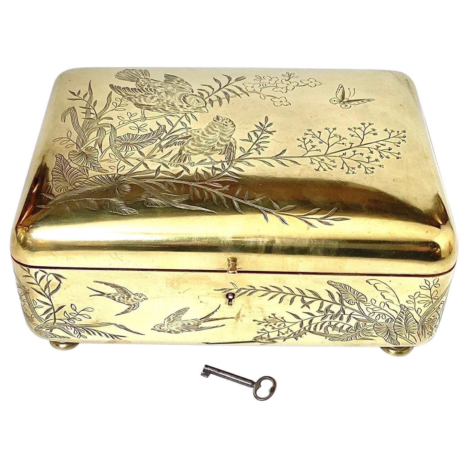 19th a Polished Brass Aesthetic Movement Jewelry or Table Box