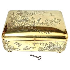 19th a Polished Brass Aesthetic Movement Jewelry or Table Box