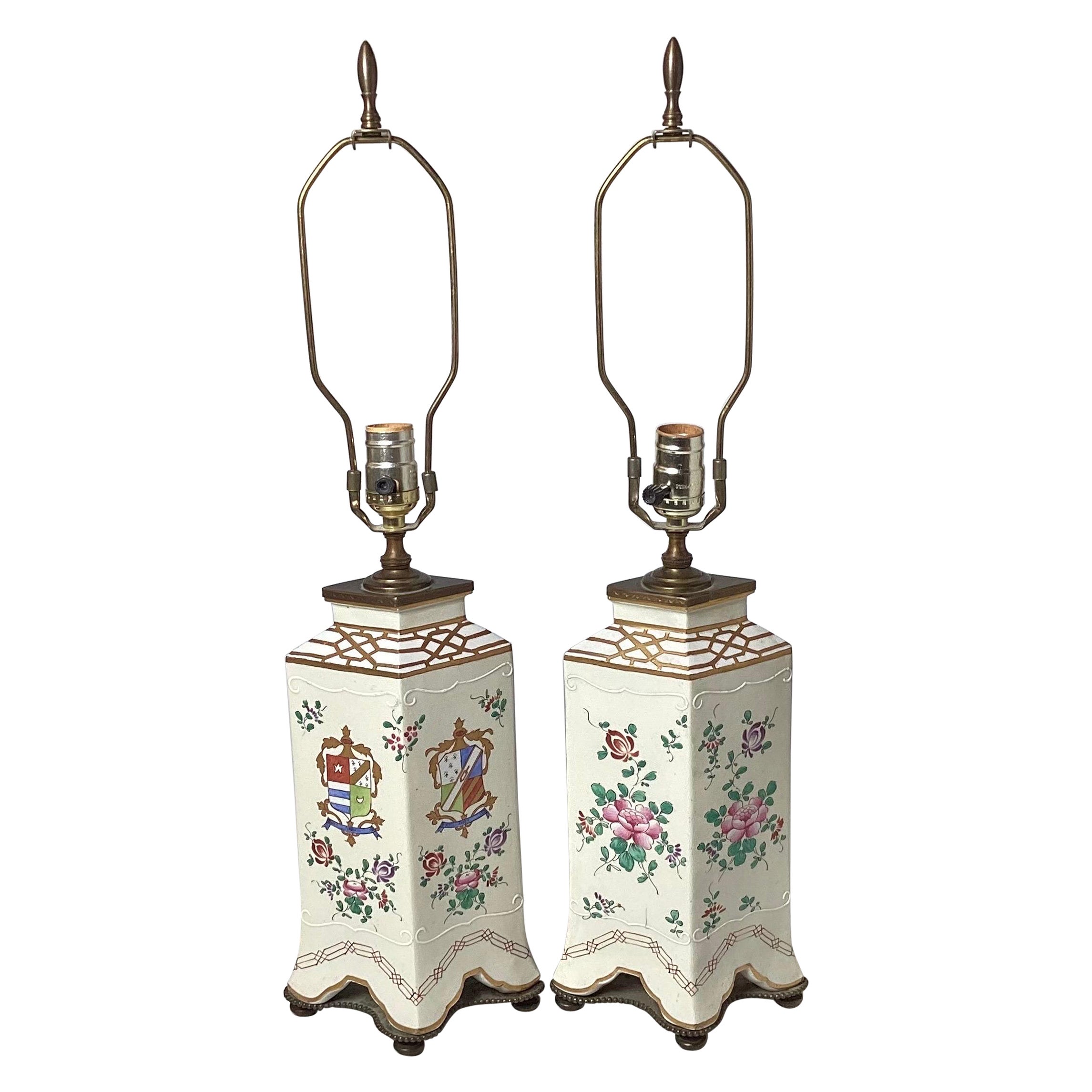 Pair Samson Style Armorial Lamps For Sale