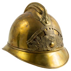 Französisches Feuerhelm aus Messing des frühen 20. Jahrhunderts mit Original-Ledereinlage aus Leder