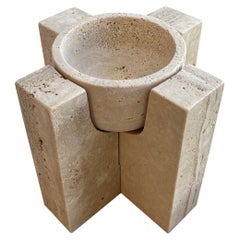 Small Roman Travertine Bowl on Stand by Le Lampade