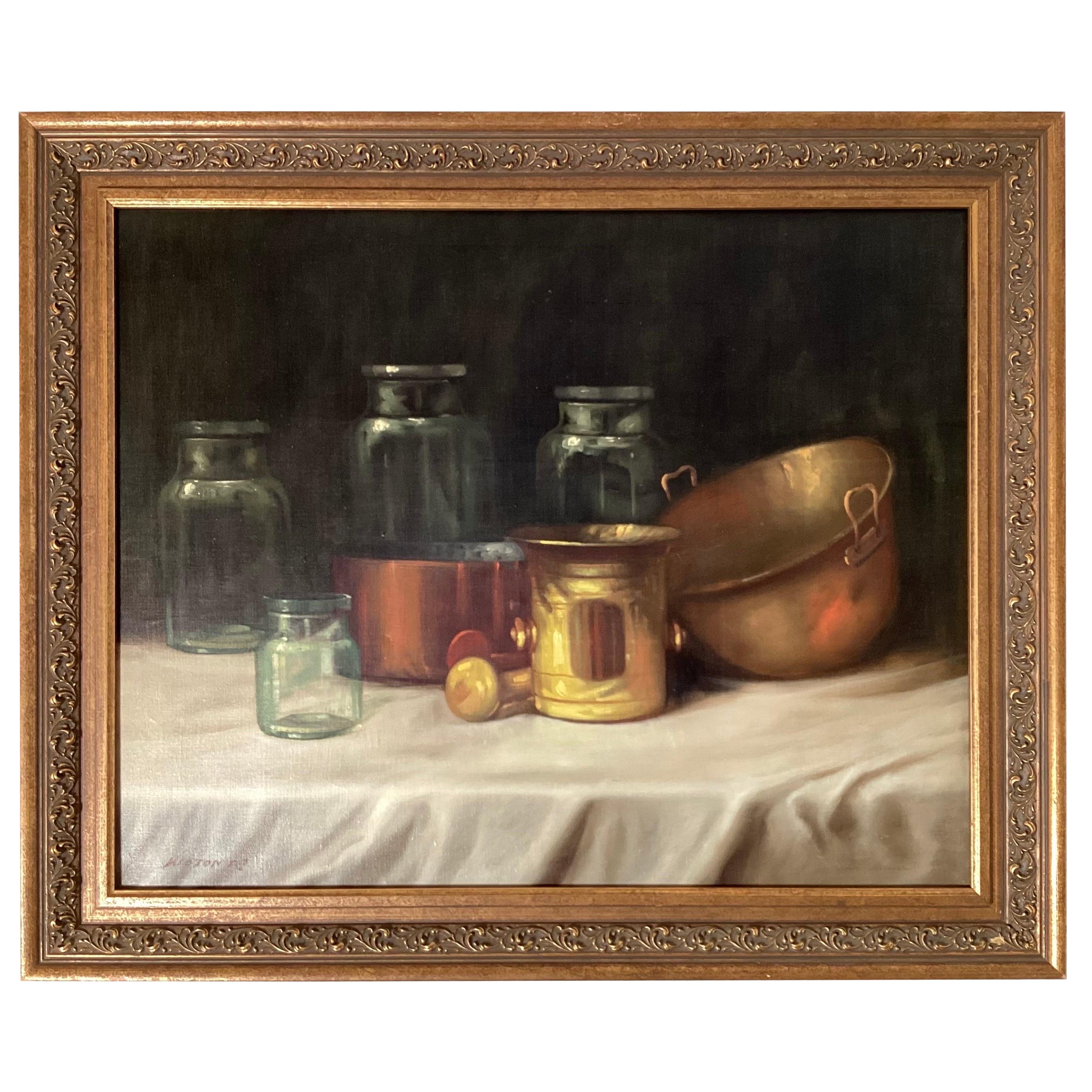 Oil on Canvas Still Life of Kitchen Objects
