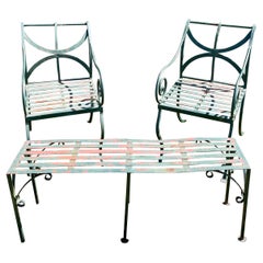 Antique Pair of Scottish Regency Wrought Iron Chairs and Conforming Table