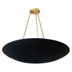 Custom Black Metal & Brass Conical / Convex Pendant Chandelier