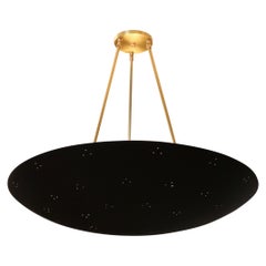 Custom Perforated Black Metal & Brass Conical / Convex Pendant Chandelier