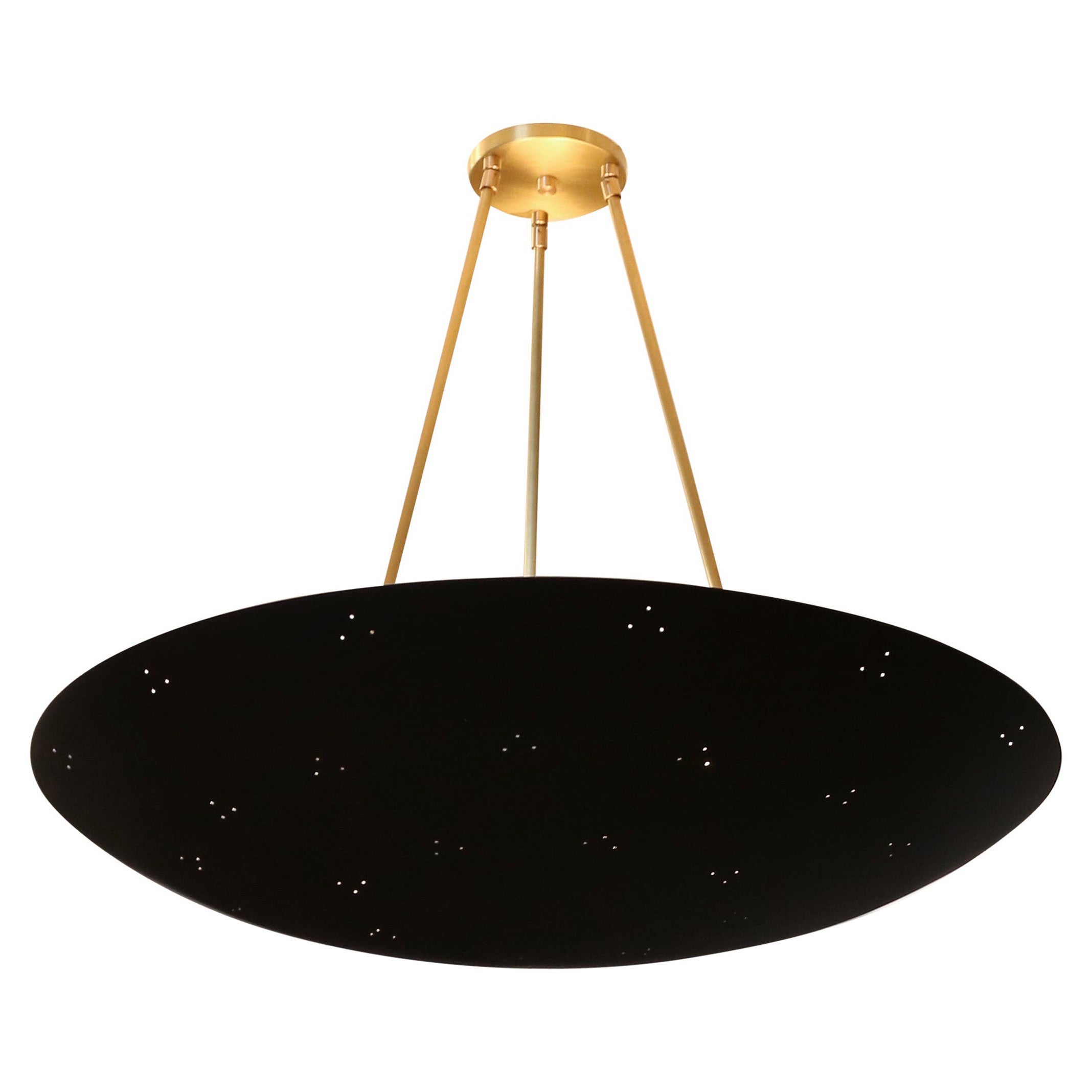 Lampadario a sospensione conico/convesso in ottone e metallo nero traforato personalizzato