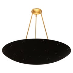 Custom Perforated Black Metal & Brass Conical / Convex Pendant Chandelier
