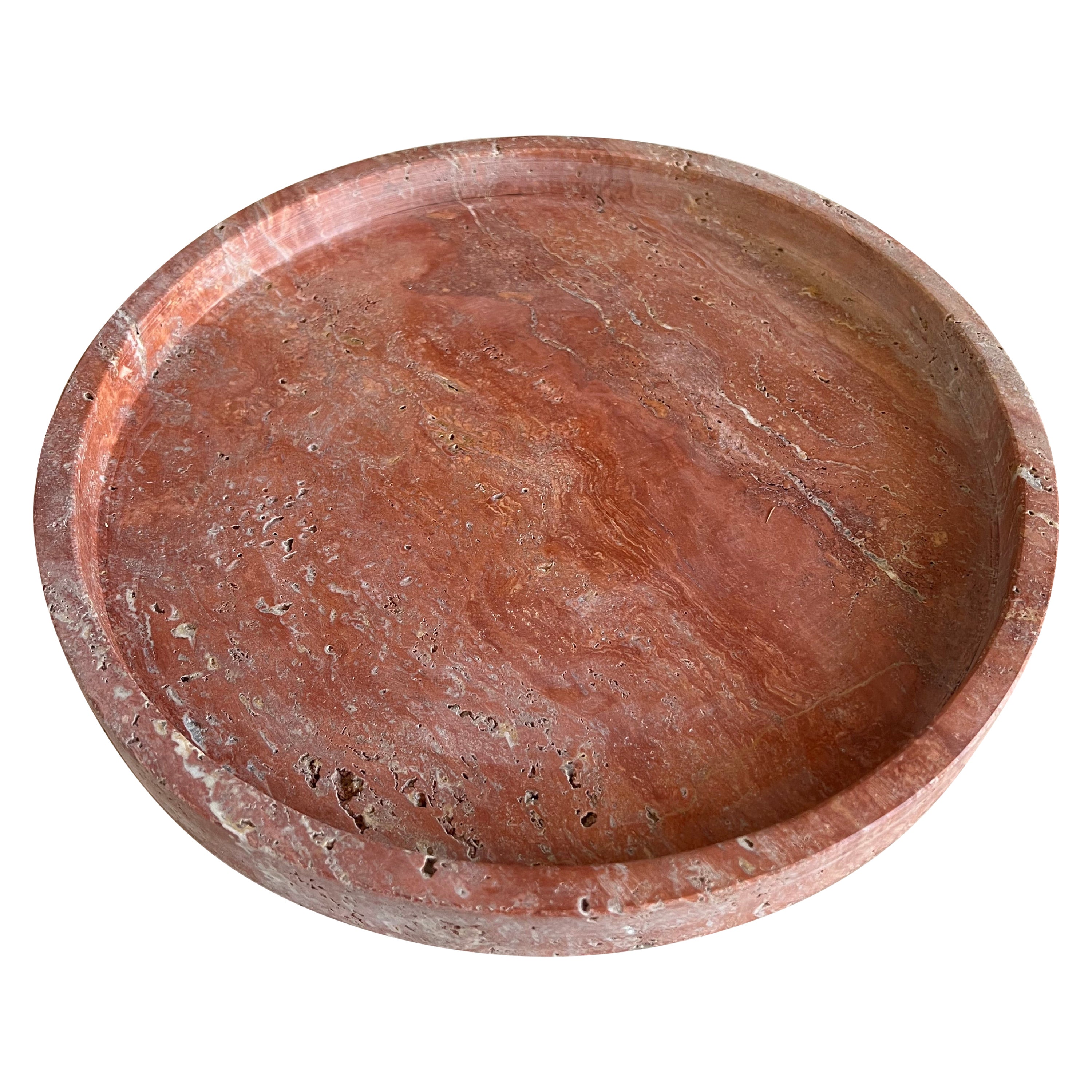 Red Travertine Tray by Le Lampade For Sale