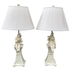 Pair of Glazed Figural Chinoiserie Lamps by Chapman