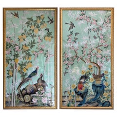 Pair of Chinoiserie Panels with Birds & Flora