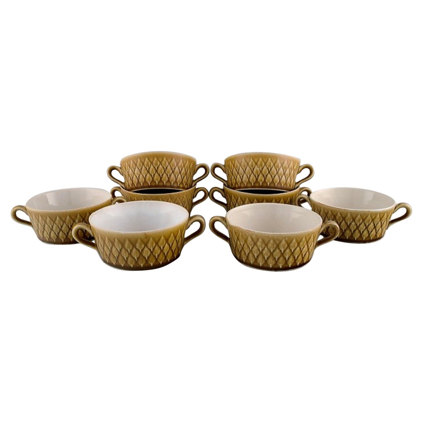 Jens H. Quistgaard for Bing & Grøndahl, Eight Relief Bouillon Cups For Sale