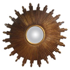 Grand miroir convexe italien en bois doré sculpté Sunburst à grande échelle