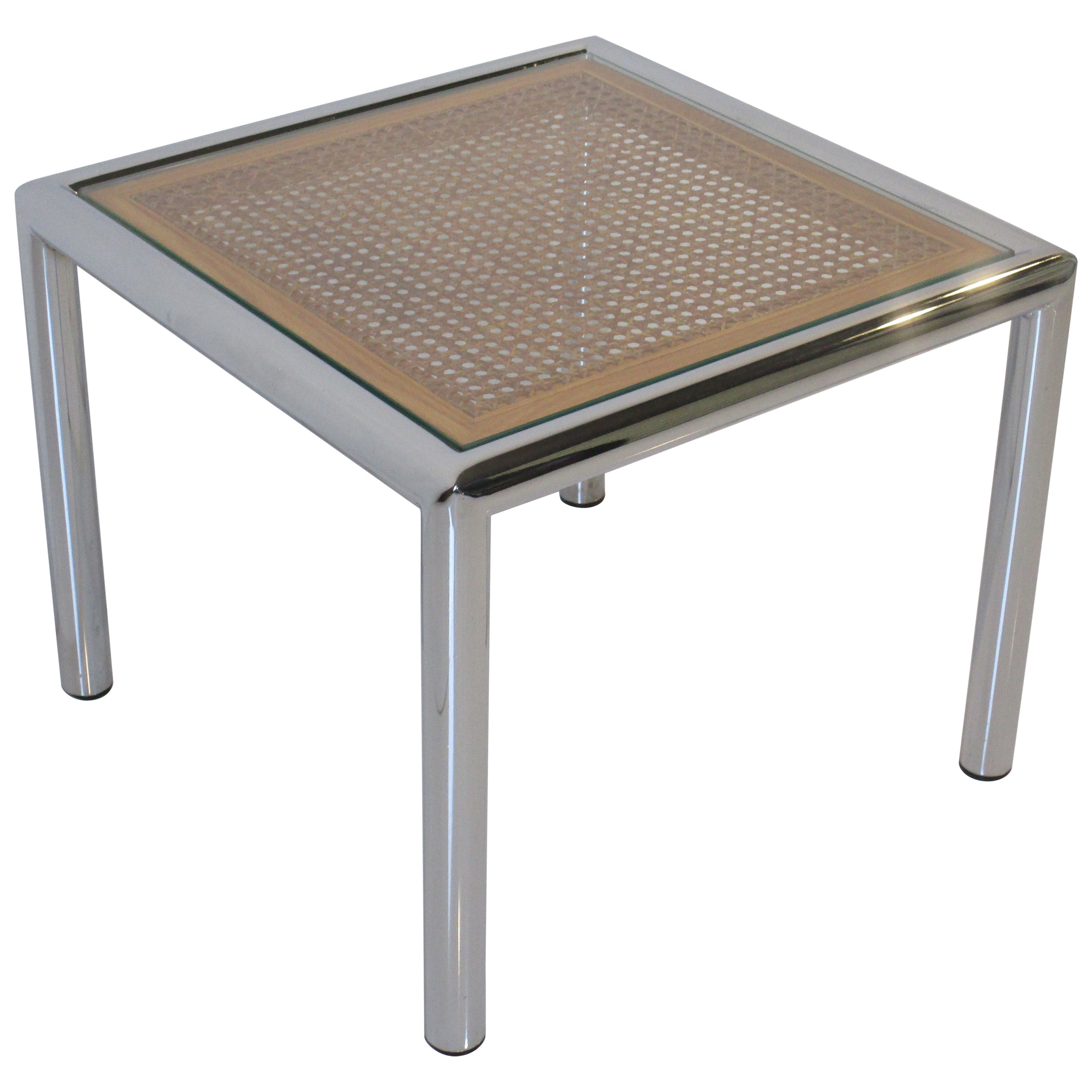 DIA Mid Century 70's Chrome / Cane Side Table  For Sale