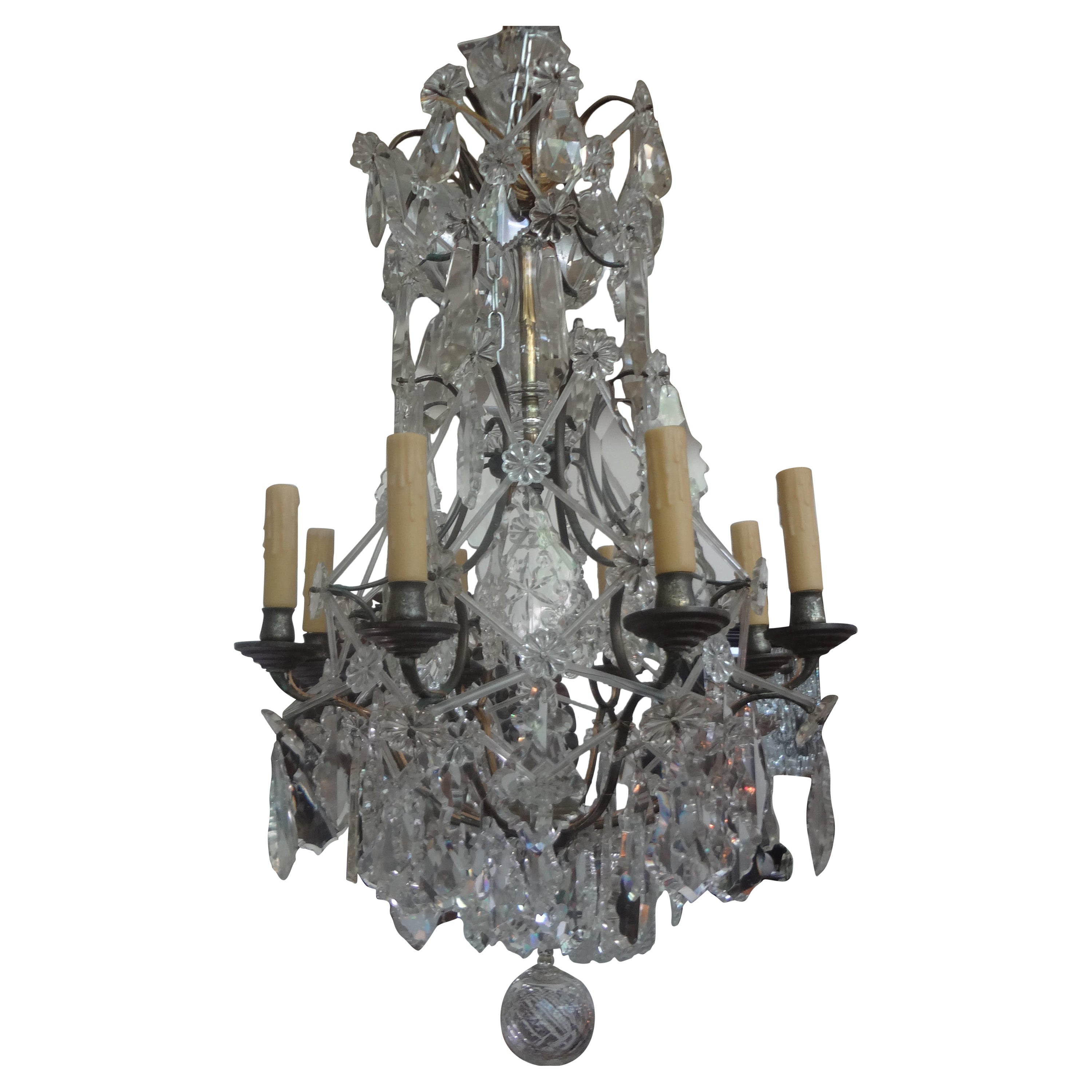 French Crystal and Bronze Chandelier Attributed to Maison Baguès