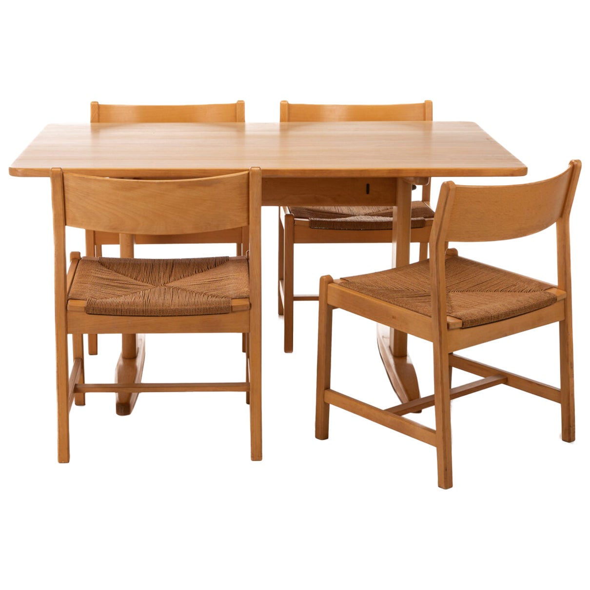 Dining Set in Beech and Papercord by Børge Mogensen for C.M. Madsen, Denmark For Sale