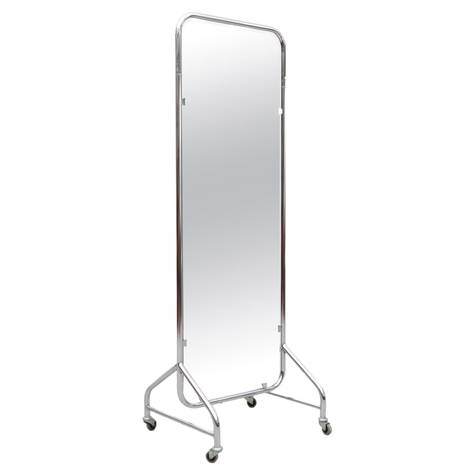 1950's Gispen Chrome Standing Mirror with Wheels