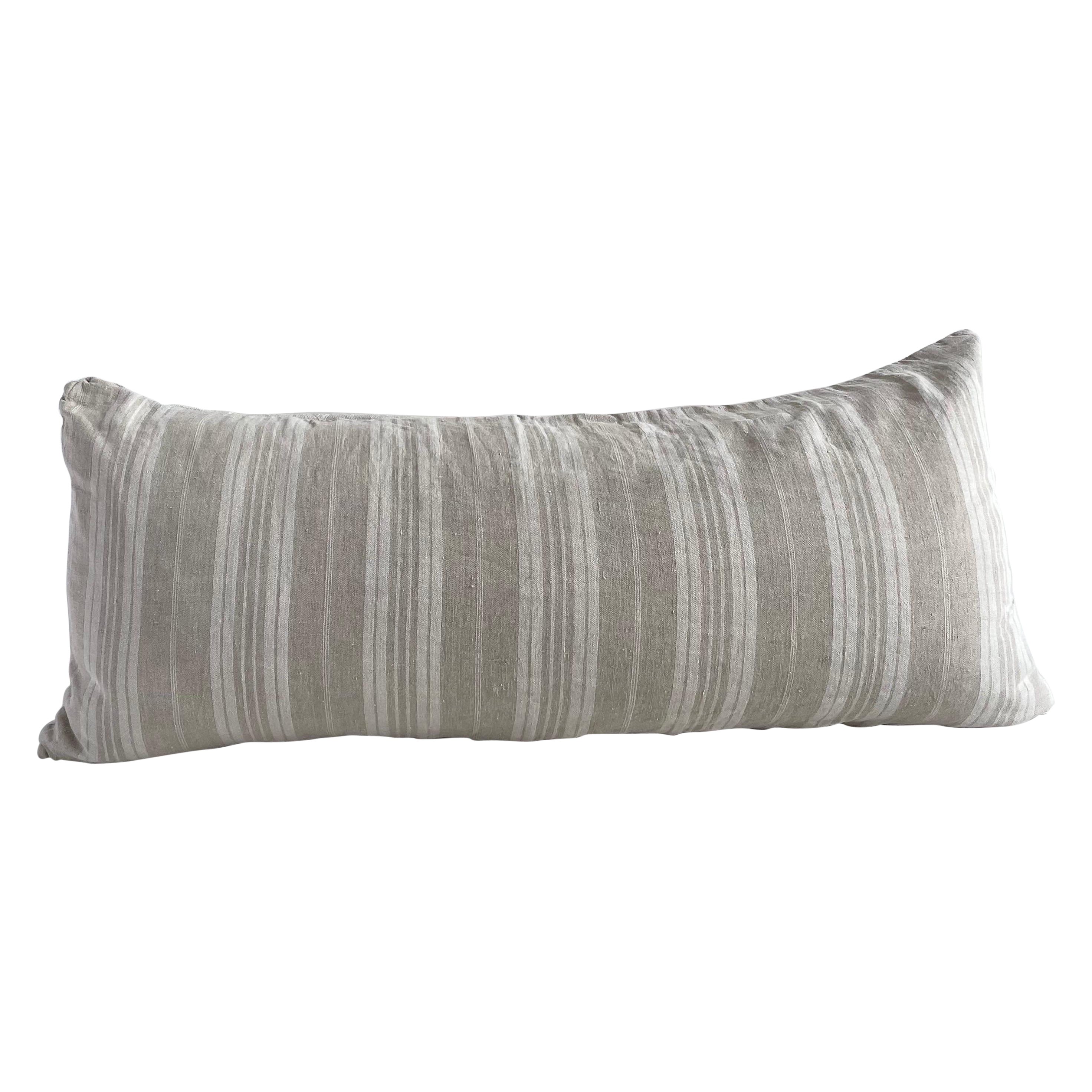 Custom Made Vintage French Ticking Lumbar Pillows with Down Feather Insert