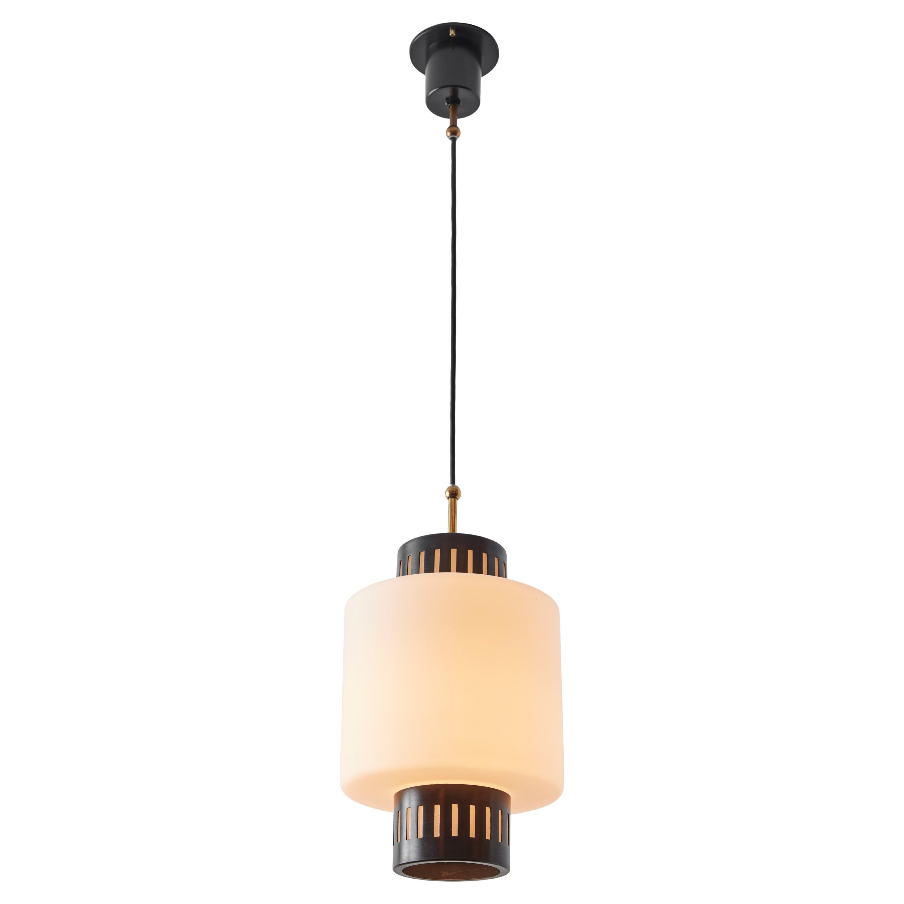 Large 1950s Stilnovo Glass and Metal Pendant